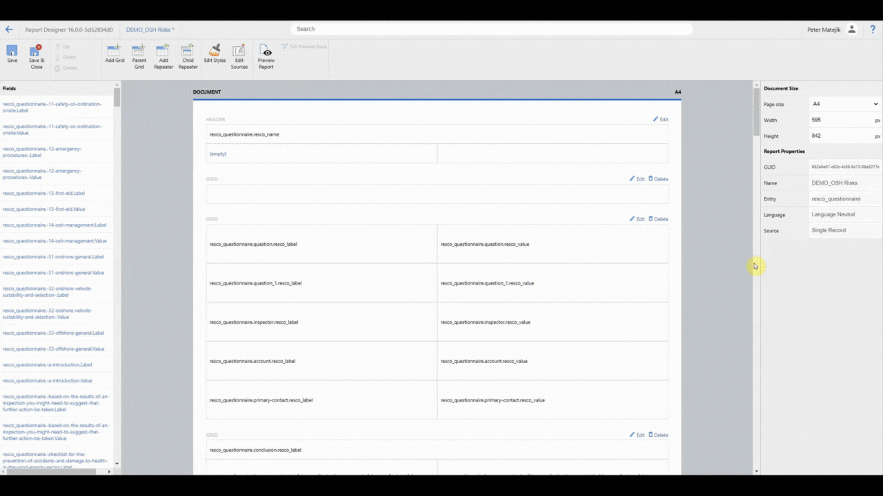 Demonstration of improved user interface in report designer