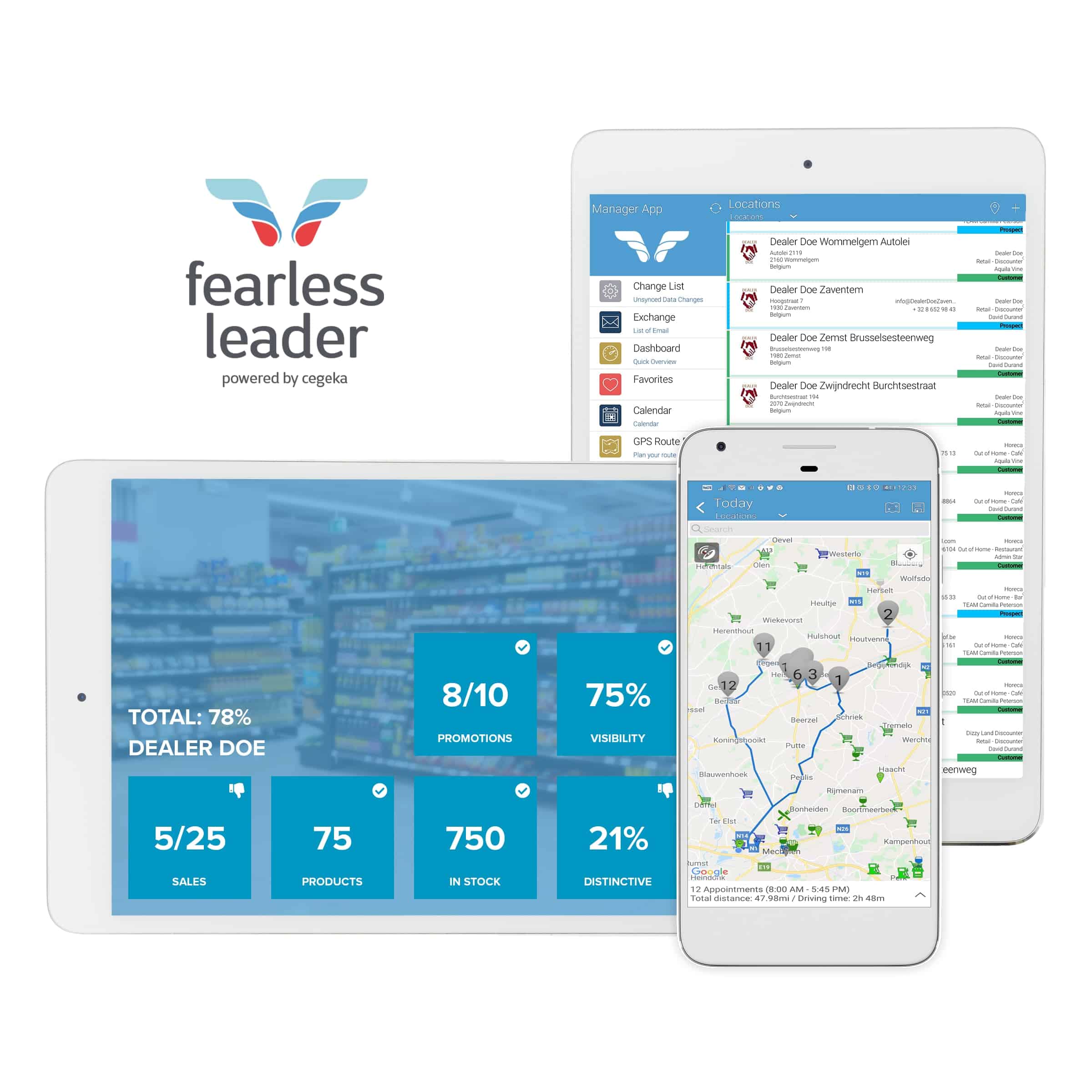 Fearless Leader solution visible on smartphone and tablet