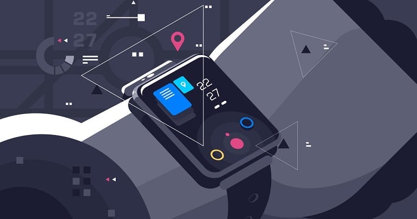 Smart watch graphic with functions and apps