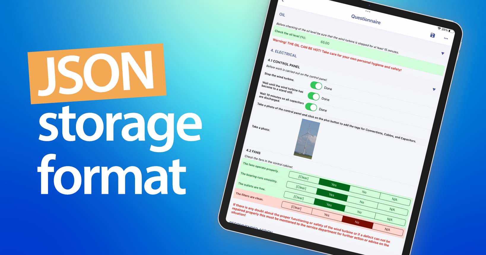 JSON storage Inspections questionnaire