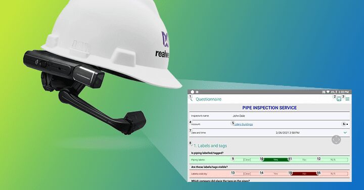 RealWear HMT-1 device on a helmet with Resco Inspections based app