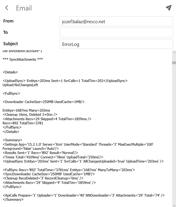 Sync log error log in email