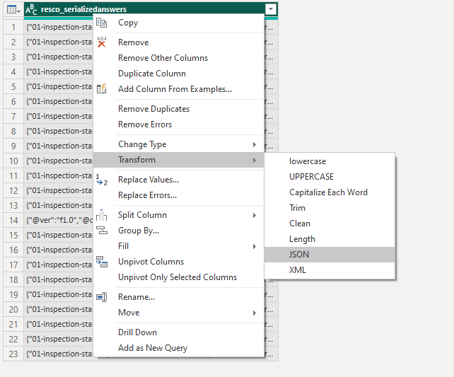 Parsing json in Resco and Power BI integration