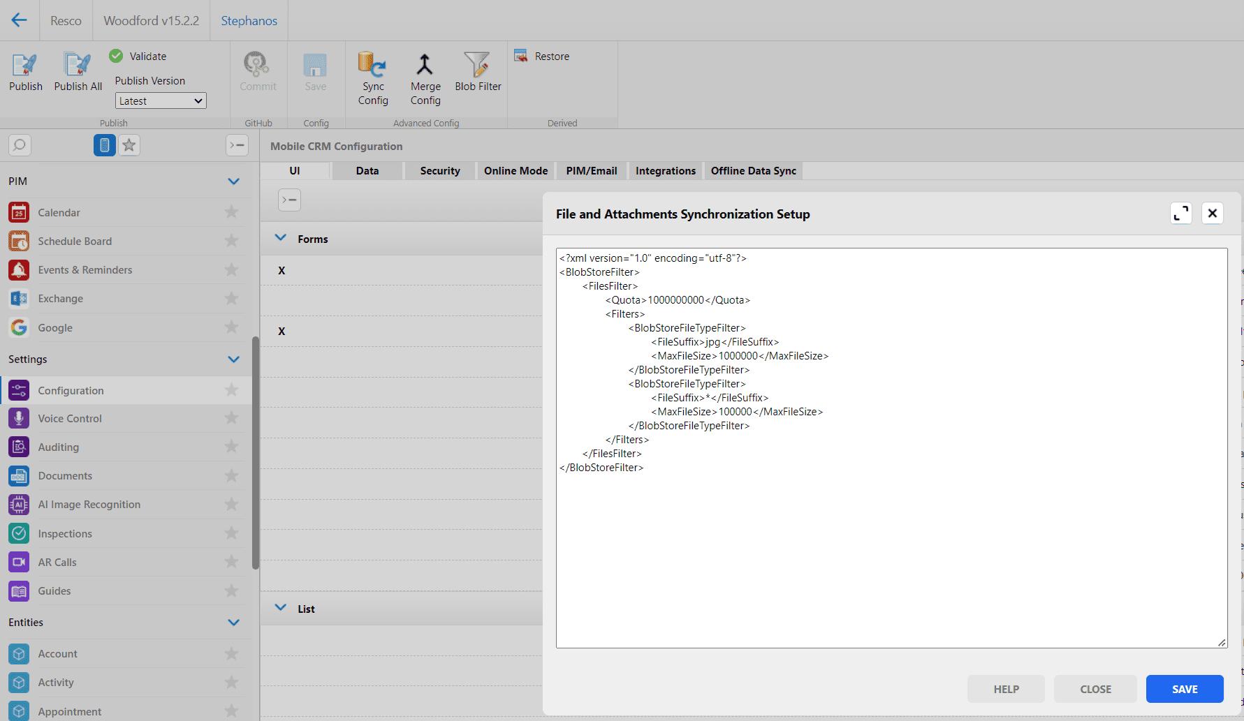 Document filter in Resco Woodford