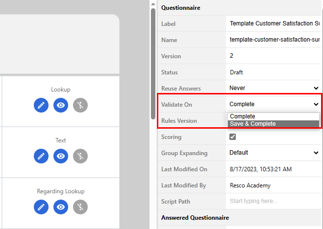 Setup of answer validation in Resco questionnaires