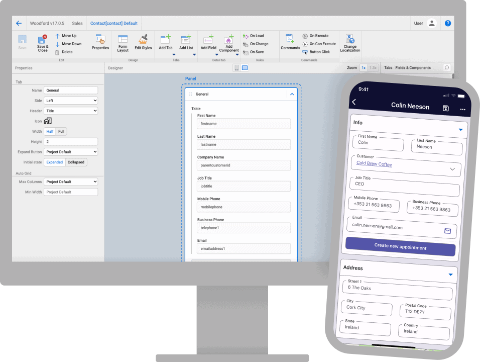 Resco Mobile Development toolkit Woodford app on various devices