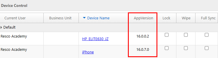 Resco app version device control