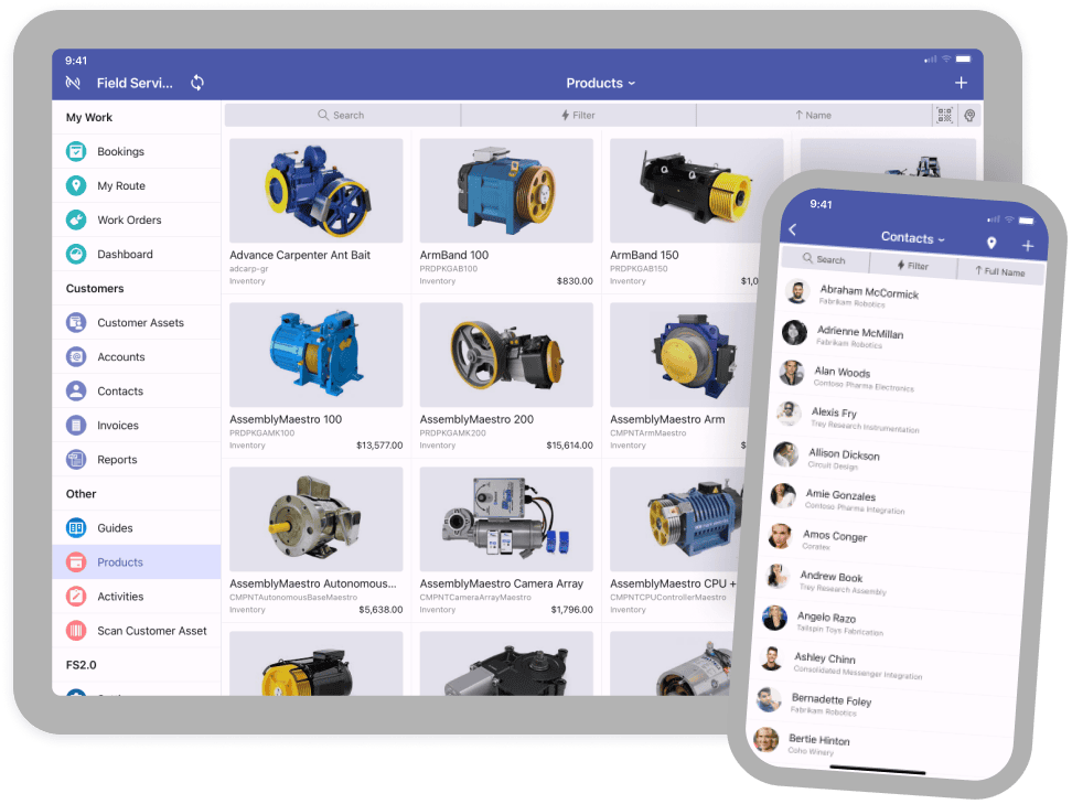 Resco Power Components app showcasinf Offline HTML and Contact on various devices