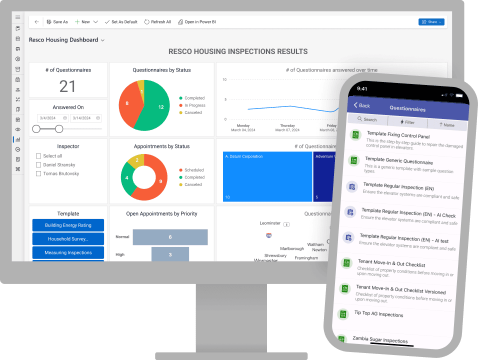 An example of a field service dashboard and data questionnaire for data generation