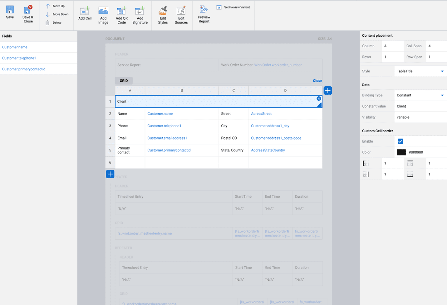 Enahnce Grid Editor in Resco Report Designer