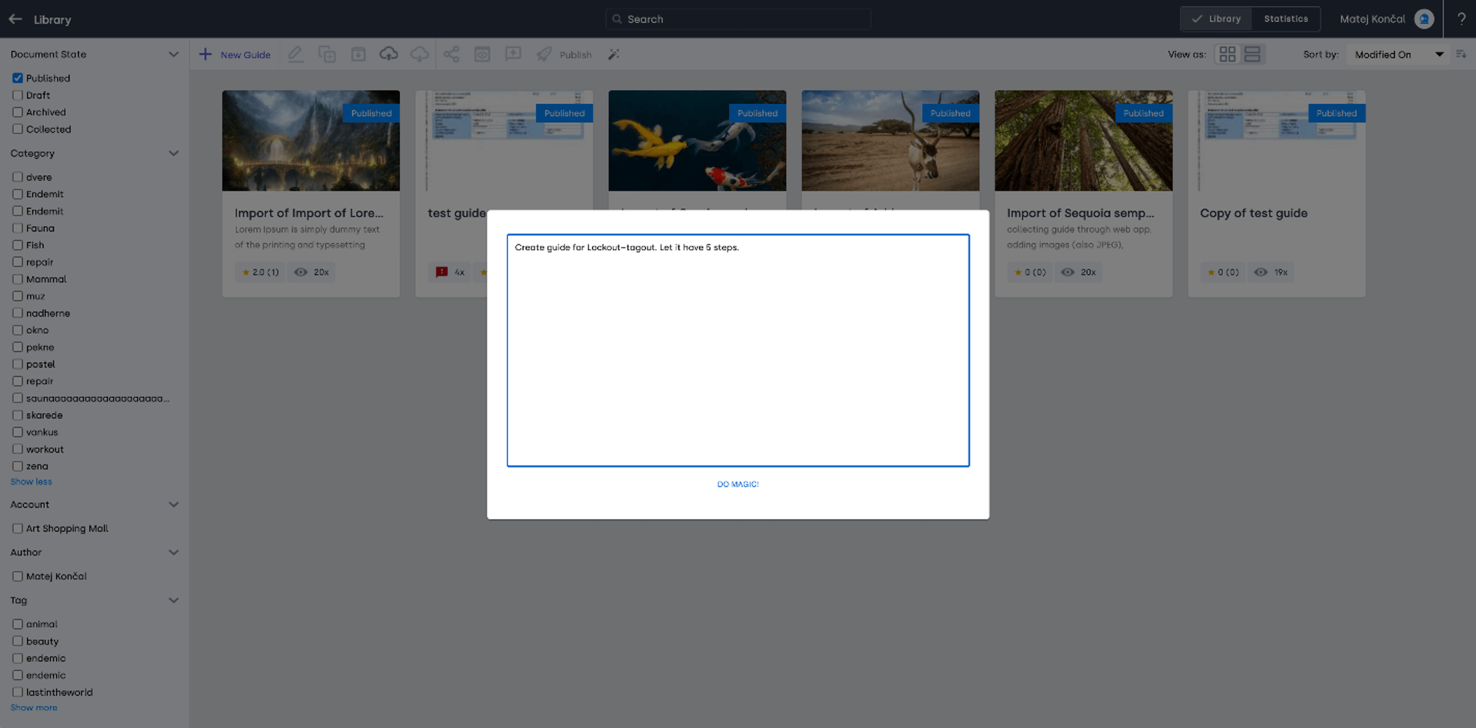 Creating a new guide dialog window screenshot