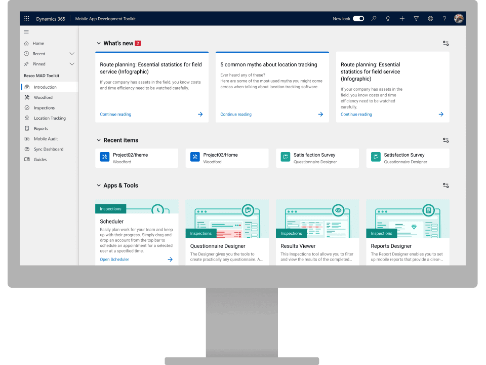 Resco Power Components app showcasing Integrations on various devices