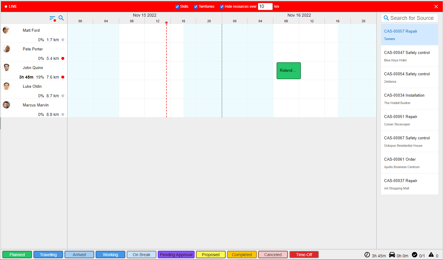 Live resource filter in Resco Schedule Board