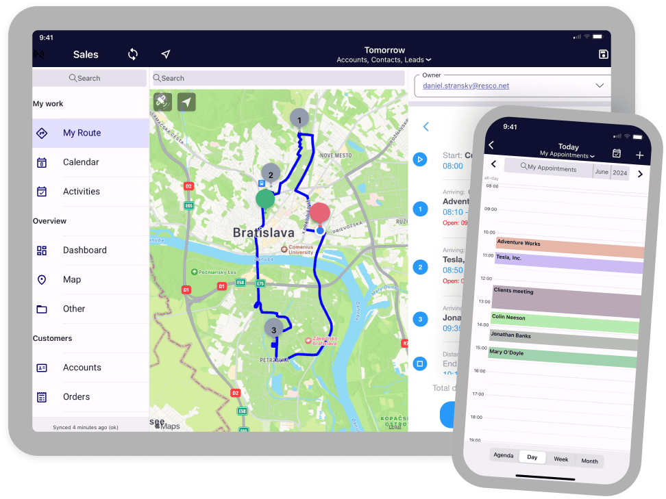 Resco Mobile Development toolkit Routes app on various devices