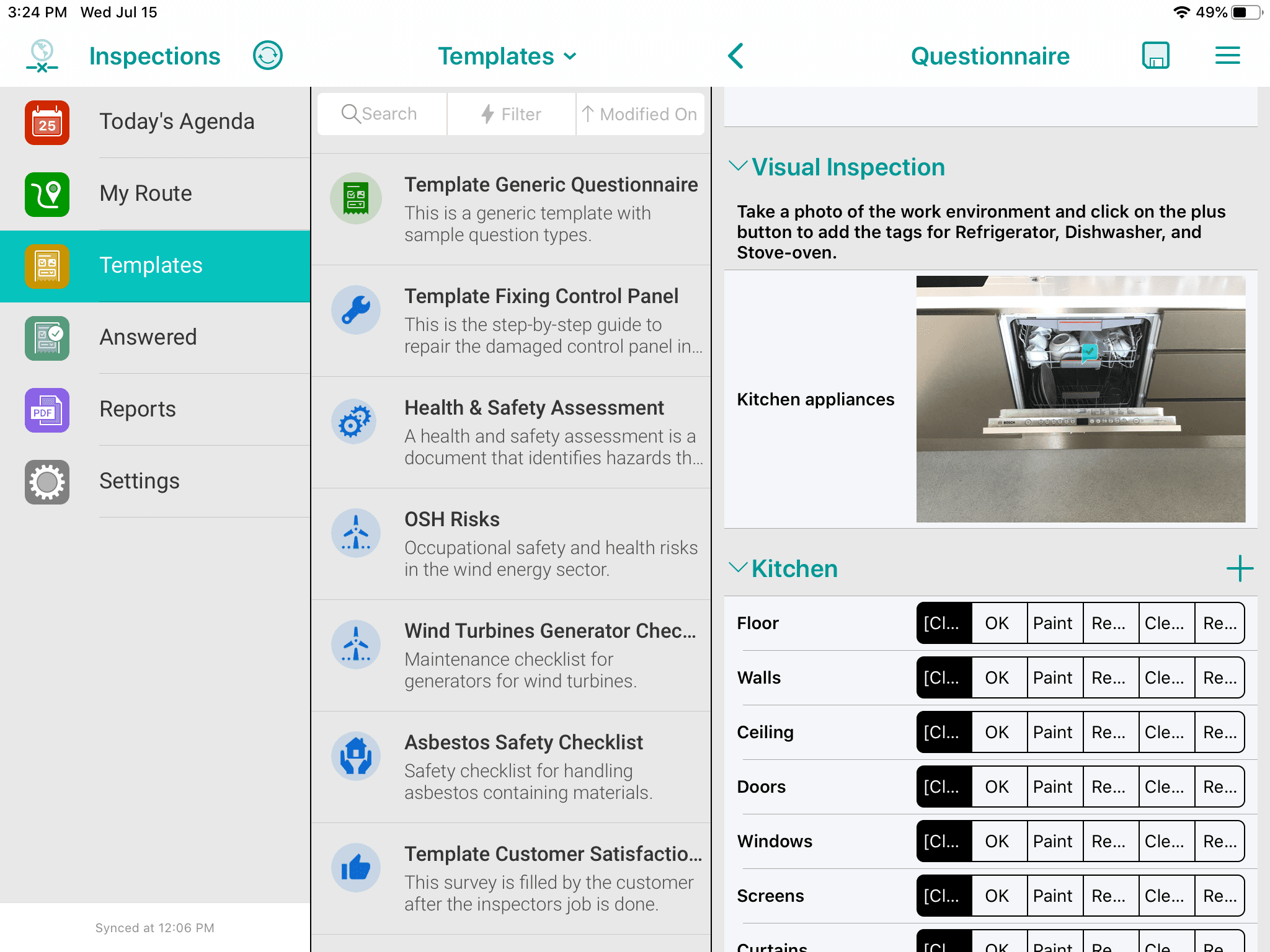 Move in Move out checklist in resco inspections - visual inspection