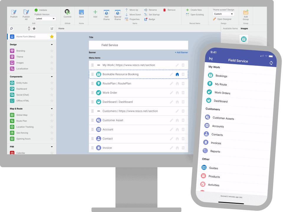 Resco Mobile Development toolkit Woodford app on various devices