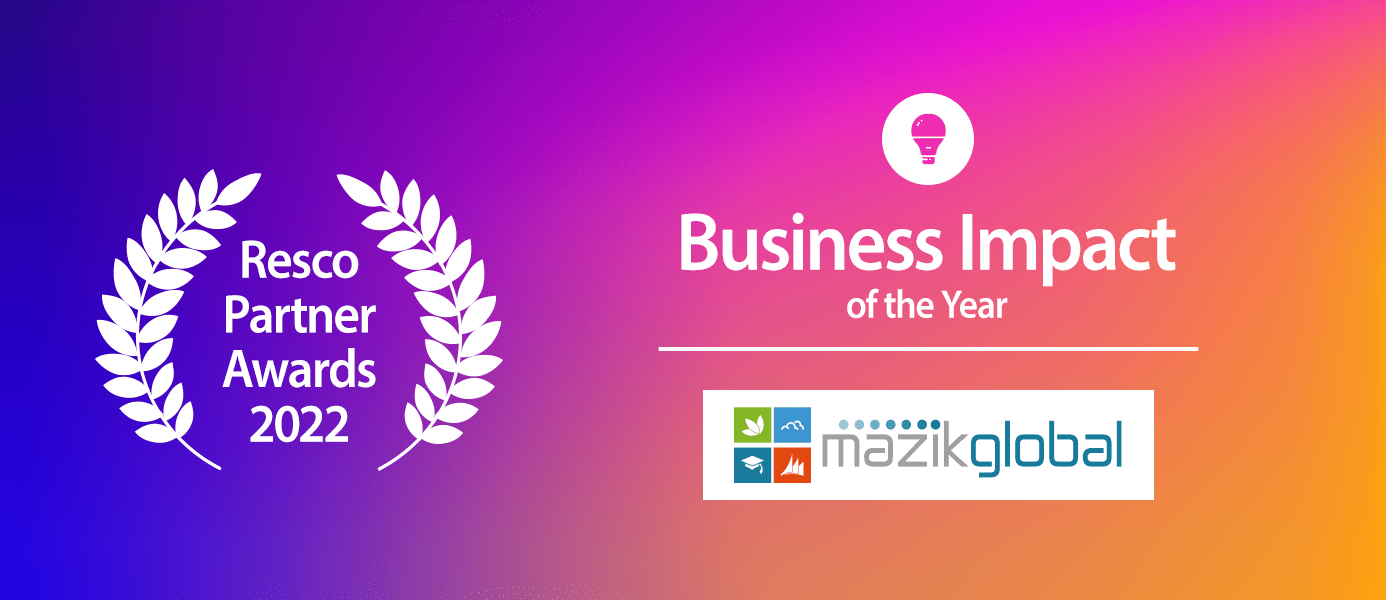 Resco Busines Impact of the Year award certificate for Mazik Global