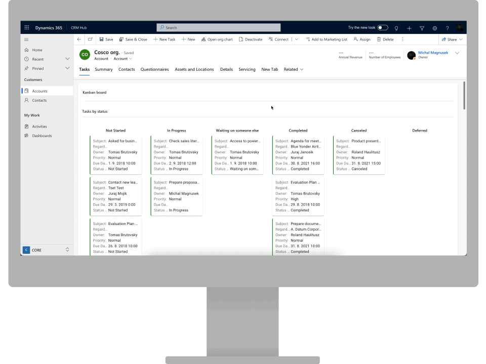 Resco Power Components app showcasing kanban board on desktop