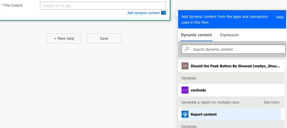 New step creation in Power Automate 