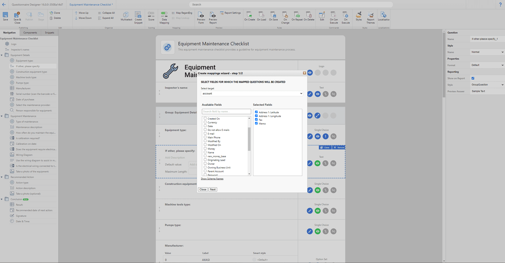 Data mapping in Resco