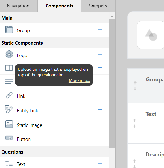 List of components in Questionnaire Designer