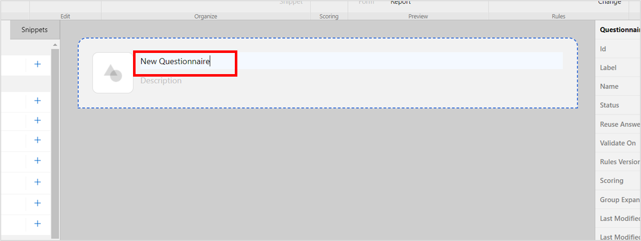 How to change a name of questionnaire in Questionnaire Designer