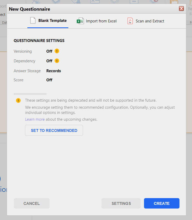 New Questionnaire wizard in resco Insepctions