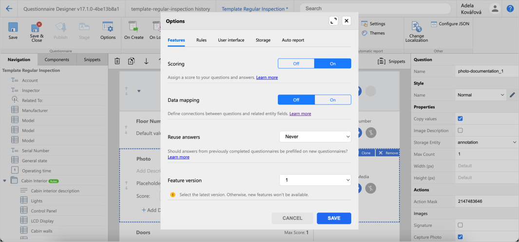 Options dialog in Resco Questionnaire designer