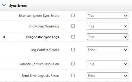 Sync errors window in Woodford