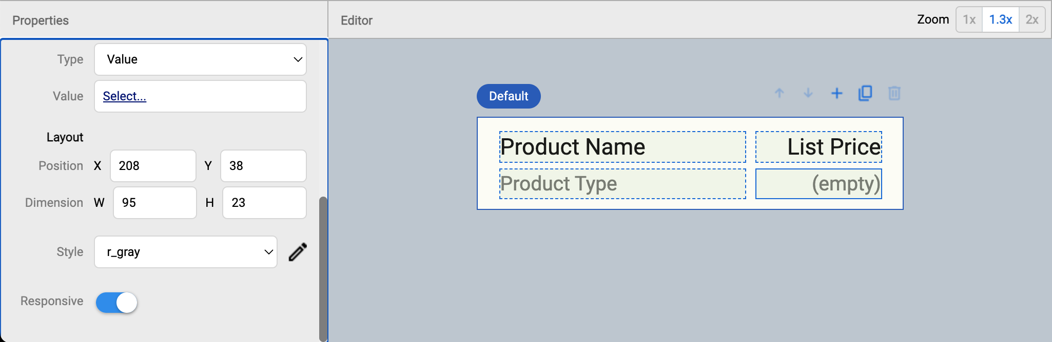 What the row setting looks like in View Editor: all cells have responsiveness set.